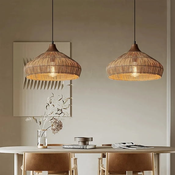 Boho Wicker Chandelier Pendant Light - 15.7" X 18" Rattan Basket Fixture For Dining, Kitchen, Bedroom