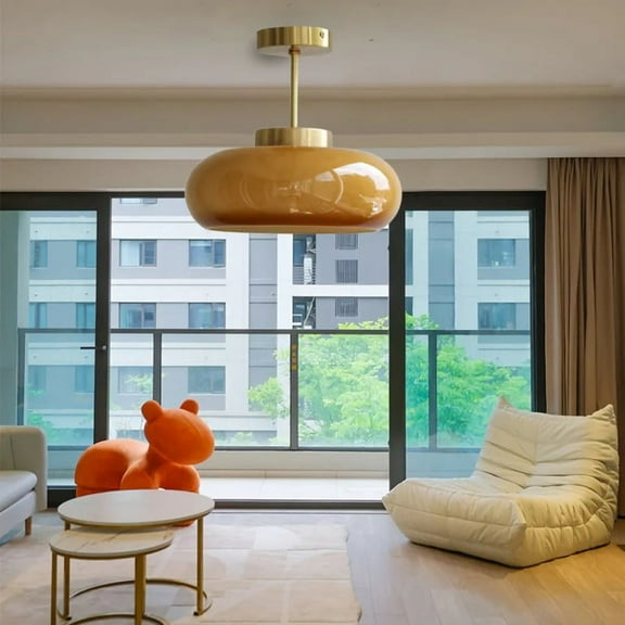 Arturesthome French Retro Hallway Brass Ceiling Light Medieval Restaurant Flush Mount Glass Lamp