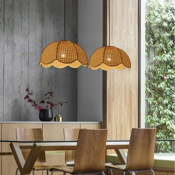 Arturesthome Hand-Woven Flower Shaped Rattan Woven Pendant Light Shade Crafts Lampshade