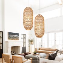 Arturesthome  Hand Woven Rattan Pendant Light Boho for Living Room Natural 19.5" x 17.9"