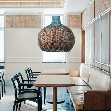 Arturesthome Handmade Kitchen Island Rattan Pendant Light Restaurant Blue Chandelier