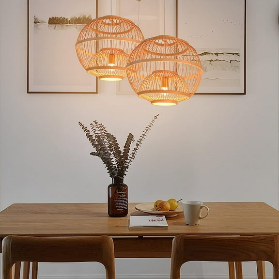 Arturesthome Handmade Rattan Pendant Lights, Natural Material Rattan Lamp, Round Ceiling Bamboo Pendant Light, Rattan Lights