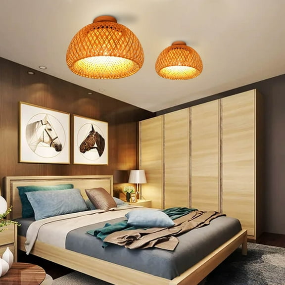 Arturesthome Handwoven Bamboo Ceiling Light Shade Flush Mount Lamp