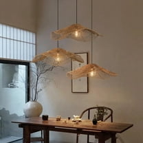 Arturesthome Handwoven Straw Hat Restaurant Pendant Light Wabi-sabi Style Rattan Chandelier