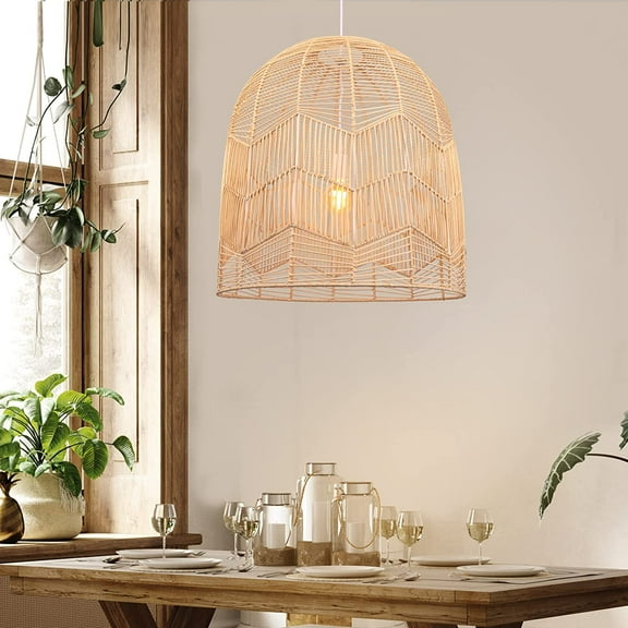 Arturesthome Hanging Ceiling Light Fixture for Kitchen, Handmade Rattan Pendant Lighting Basket Lampshades Chandelier Decoration for Living Room - 45cmx45cm