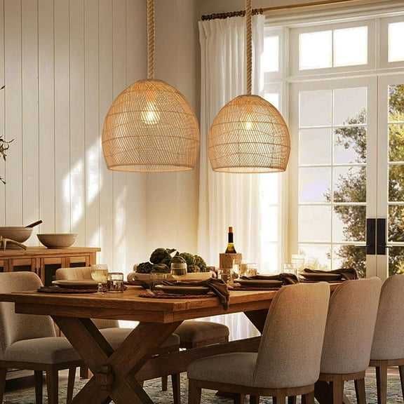 Arturesthome Hemp Rope Pendant Hand-woven Rattan Chandelier Natural Rattan Single Pendant