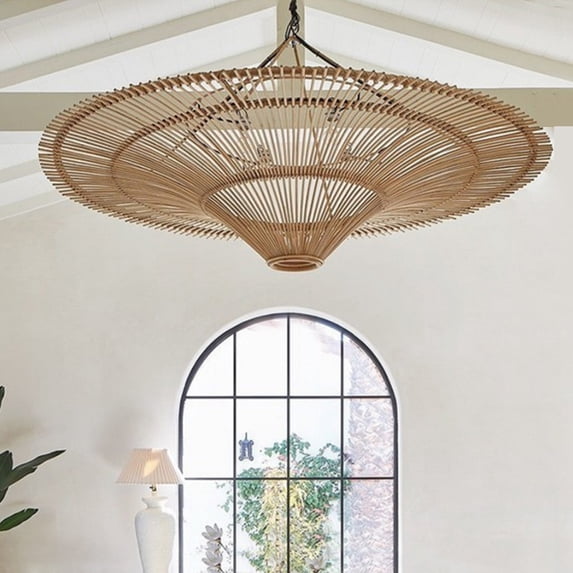 Arturesthome Japanese Handwoven Large Rattan Pendant Light Living Room Chandelier Lobby lighting