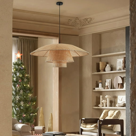 Arturesthome Japanese Rattan Chandelier Contemporary Bamboo Pendant Light