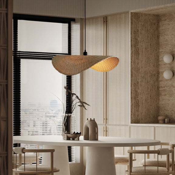 Arturesthome Japanese Rattan Light Pendant Wabi-sabi Retro Straw Hat Chandelier