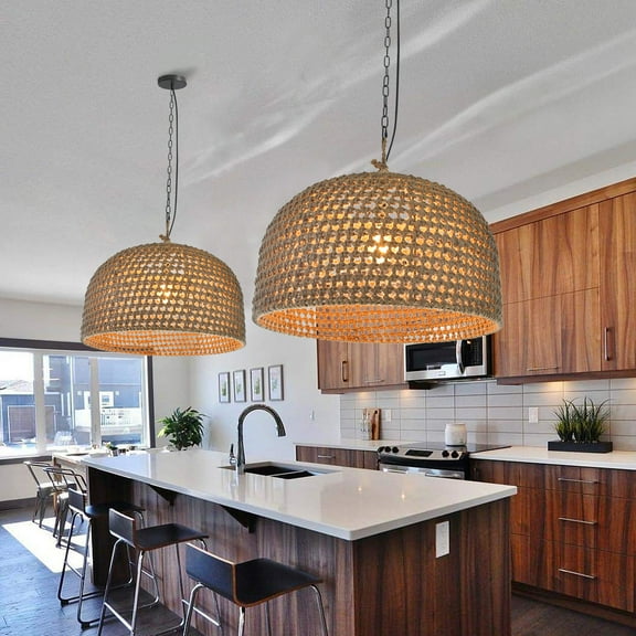 Arturesthome Japanese Rattan Weaving Kitchen Counter Pendant Light Hemp Rope Chandelier