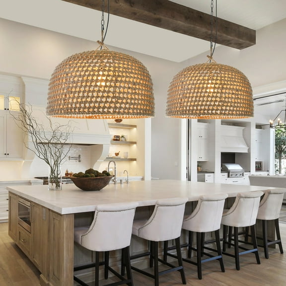 Arturesthome Japanese Rattan Weaving Kitchen Counter Pendant Light Hemp Rope Chandelier