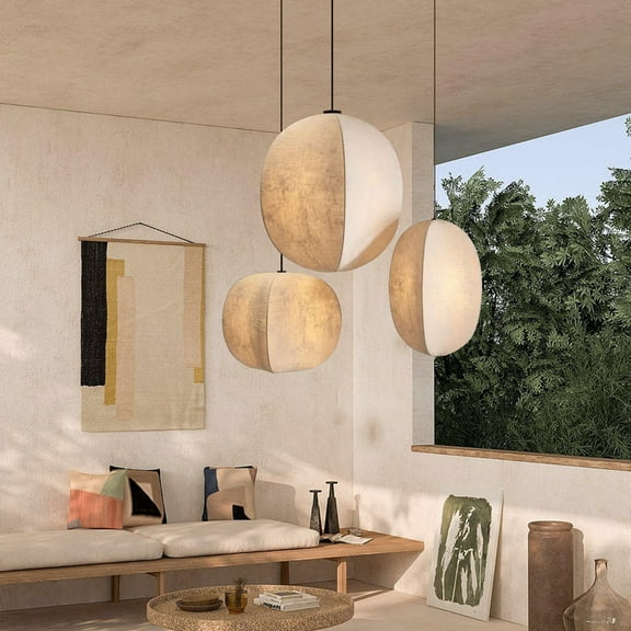 Arturesthome Japanese Wabi-sabi Style Chandelier,Fabric Pendant Light,Nordic Retro Fabric Chandelier,Living Room Dining Room Loft Vintage Chandelier