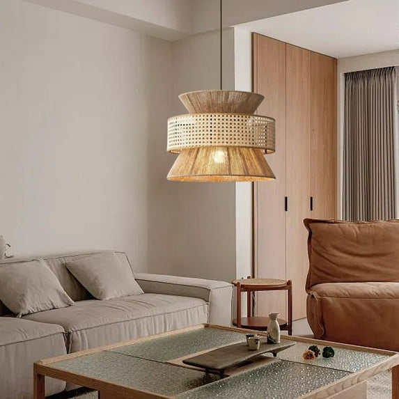 Arturesthome Japanese Wabi-sabi Style Hemp Rope Chandelier,Handmade Rattan Pendant Light,Farmhouse Vintage Chandelier,Rattan Art Hanging Lamp