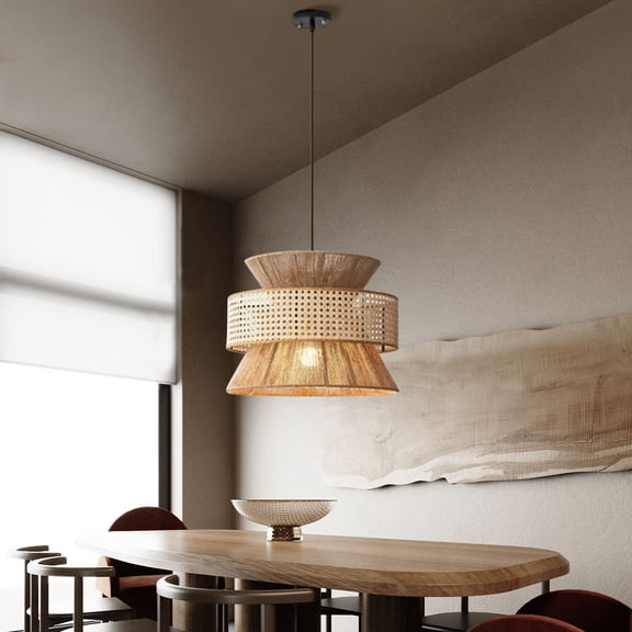 Arturesthome Japanese Wabi-sabi Style Hemp Rope Chandelier,Handmade Rattan Pendant Light,Farmhouse Vintage Chandelier,Rattan Art Hanging Lamp