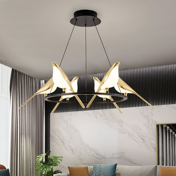 Arturesthome Large Chandelier 6 Birds for Kitchen Island Black Pendant Lights Modern 6 Lights-31.49"