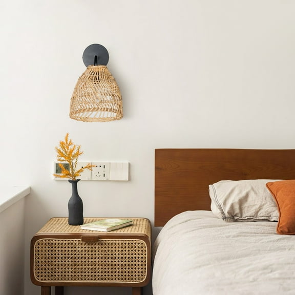 Arturesthome Luhu Open Weave Cane Rib Bell Sconce Wall Lamp Natural