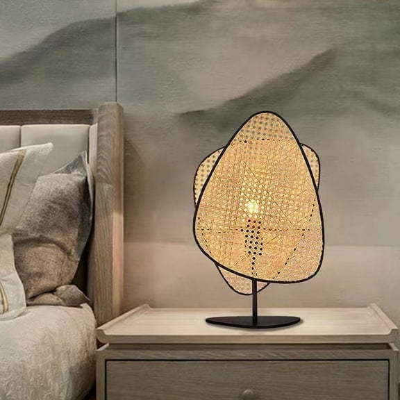 Arturesthome Metal Table Light Linear Shape Table Lamp with Rattan Shade for Bedroom