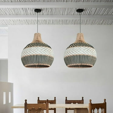 Arturesthome Minimalism Grey and WhiteTone Rattan Ceiling Light Fixture Woven Pendant Lampshade