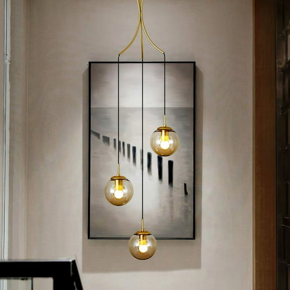 Arturesthome Minimalistic Glass Chandelier Bubble Spiral Staircase Ball Brass Long Pendant Light