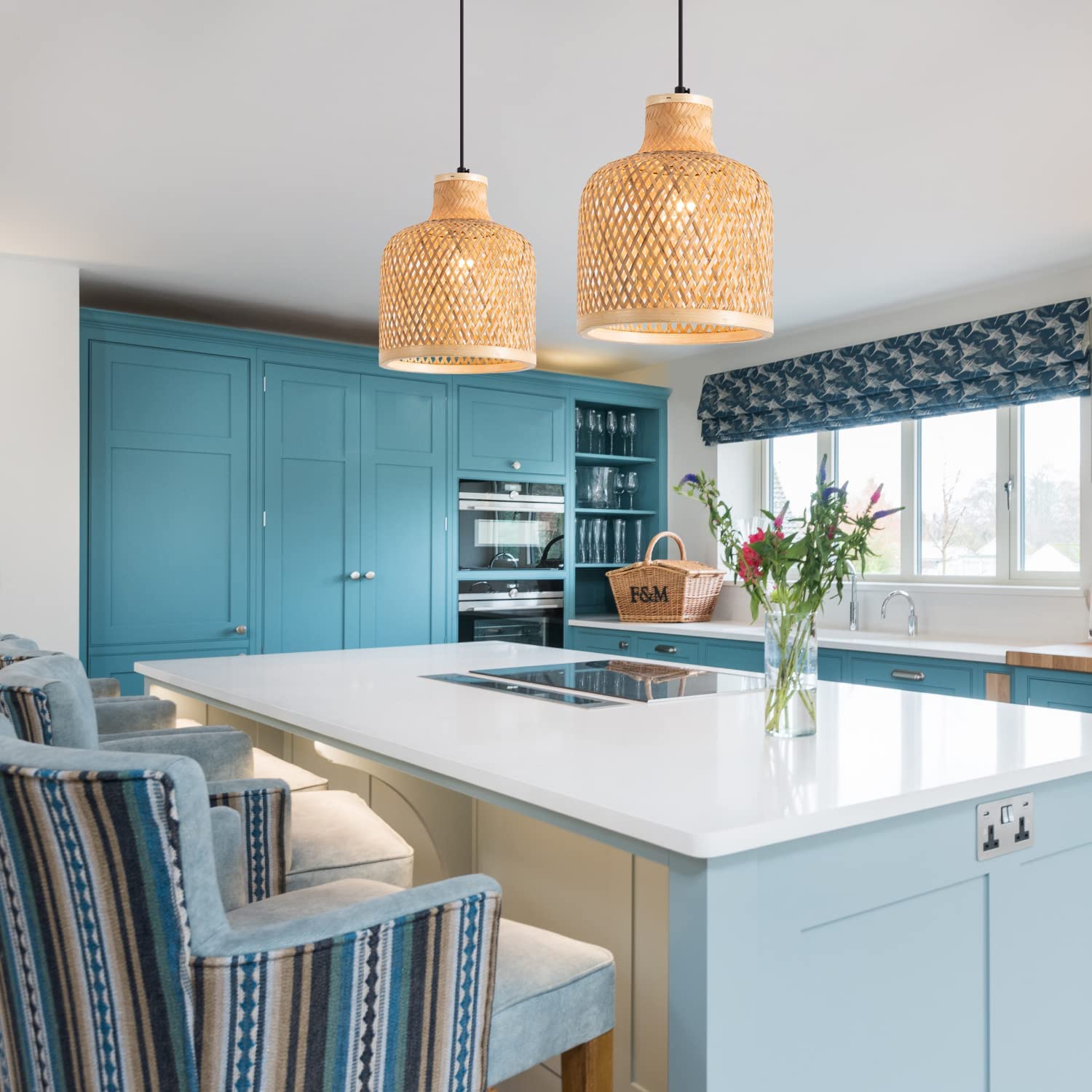 Arturesthome Modern Bamboo Woven Pendant Light Set of 2, 7.8" Coastal ...