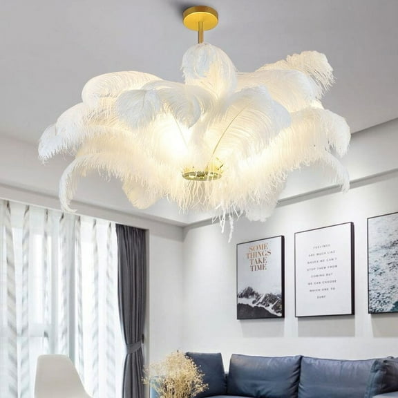 Arturesthome Nordic Modern Chandelier 3 Lights Ostrich Feather Hanging Ceiling Light Fixture Aluminum Pendant Lighting Fixture for Bar Dining Room Living Room Bedroom White