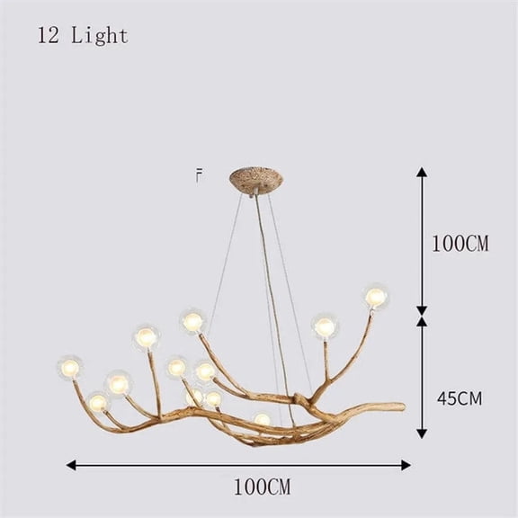 Arturesthome Nordic Rustic Tree Branch Hanging Chandelier with Bubble Glass lighting