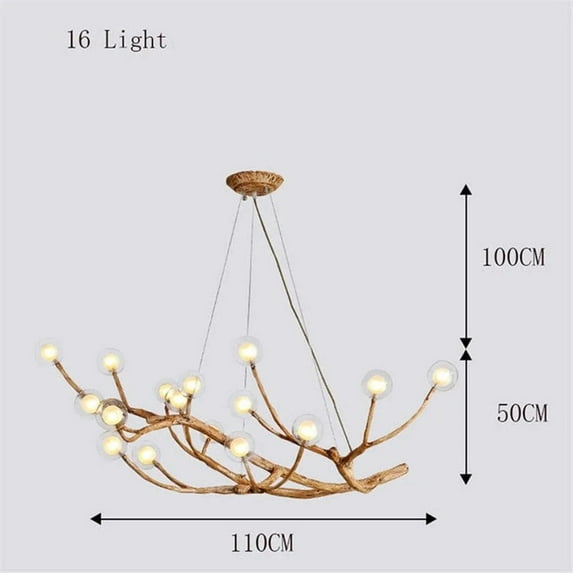 Arturesthome Nordic Rustic Tree Branch Hanging Chandelier with Bubble Glass lighting