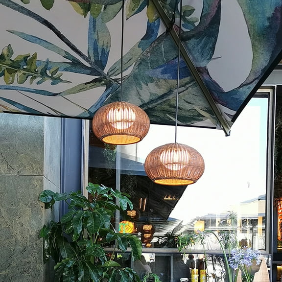 Arturesthome Outdoor Chandelier Waterproof Balcony Rattan Pendant Light Rain-proof Pavilion Corridor Lamp