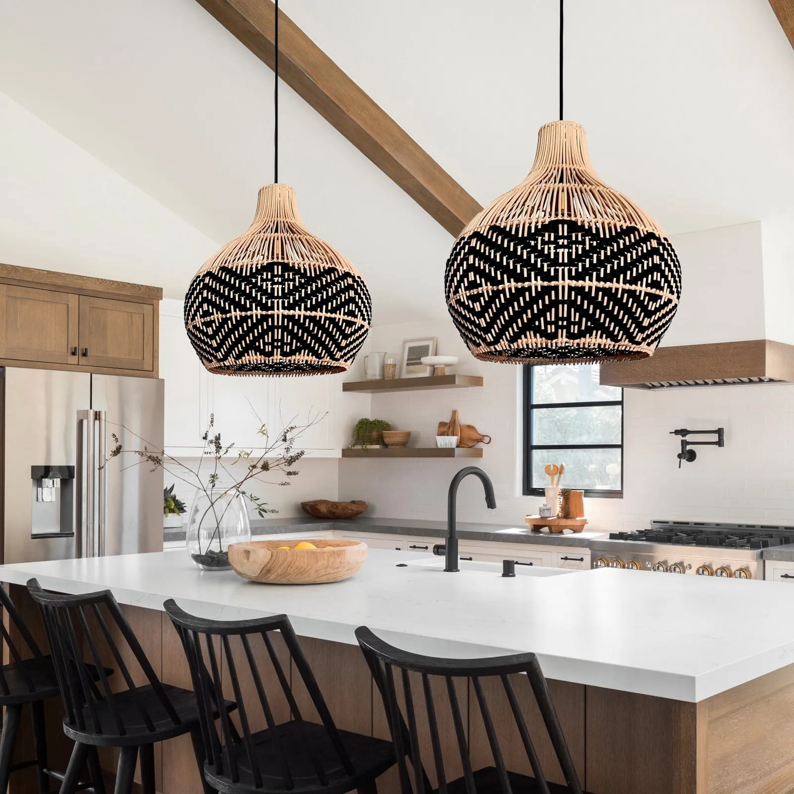 Arturesthome Over Kitchen Sink Lighting Handmade Black Rattan
