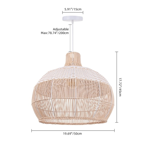 Arturesthome Rattan Pendant Light Fixture Hand-Woven White Wicker Basket Chandelier Boho Faux Rattan Hanging Lamp for Dining Living Bedroom Kitchen