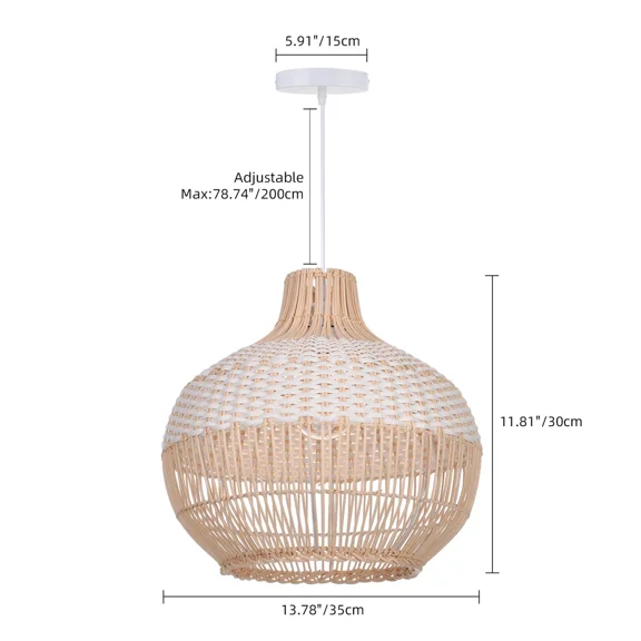 Arturesthome Rattan Pendant Light Fixture Hand-Woven White Wicker Basket Chandelier Boho Faux Rattan Hanging Lamp for Dining Living Bedroom Kitchen