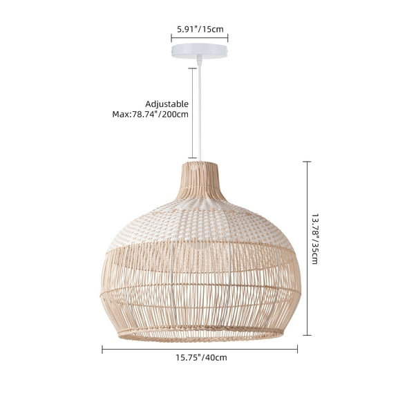 Arturesthome Rattan Pendant Light Fixture Hand-Woven White Wicker Basket Chandelier Boho Faux Rattan Hanging Lamp for Dining Living Bedroom Kitchen
