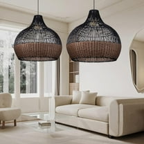 Arturesthome Rattan Pendant Light Fixtures, Wicker Boho Black Basket Lighting Chandelier