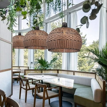Arturesthome Rattan Pendant Light Fixtures for Kitchen Island, Wicker Chandelier, Handmade Woven Hanging Ceiling Lighting Lampshade Coffee