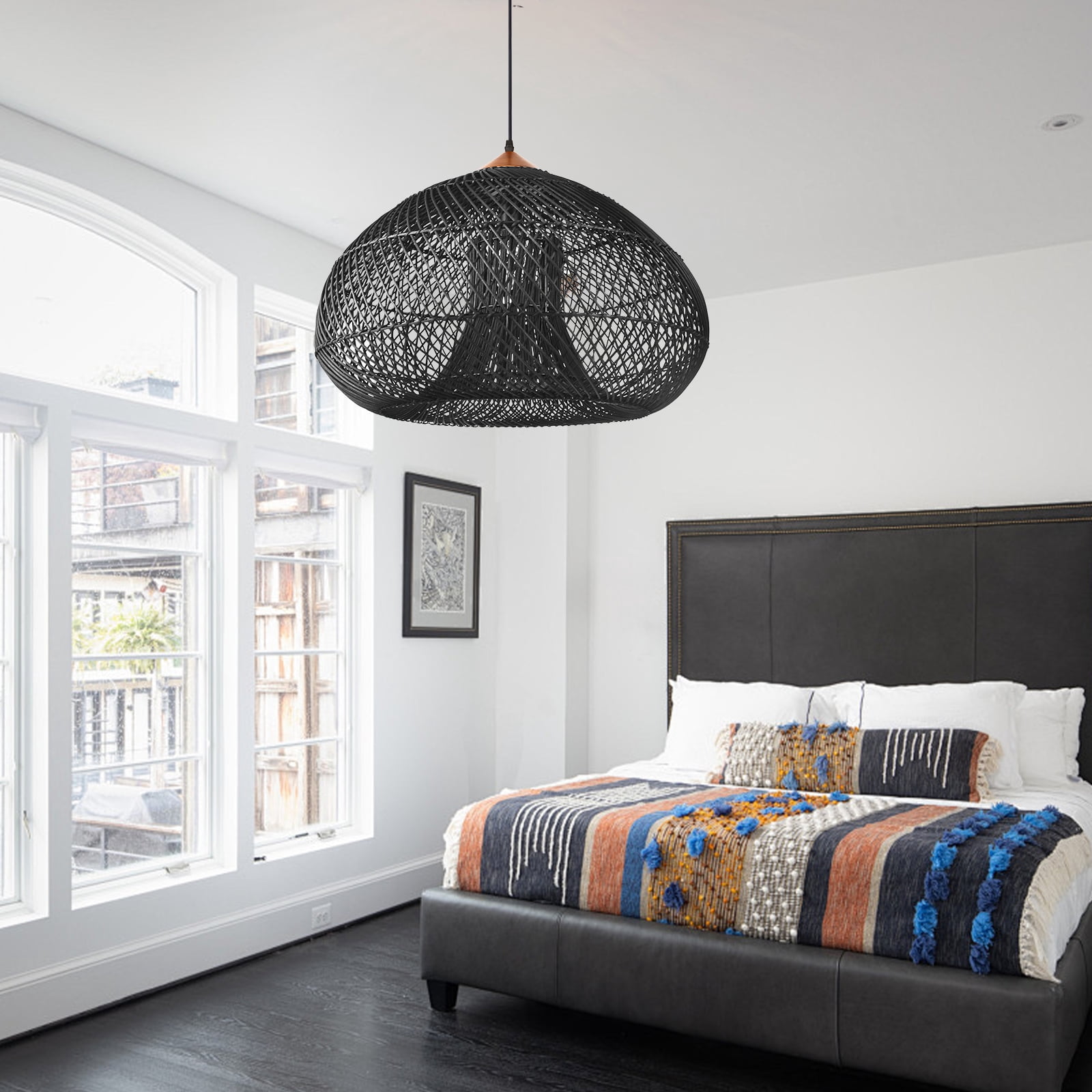 Arturesthome Rattan Pendant Light Rattan Chandelier Hand-Woven Boho Pendant Light Fixtures with Solid Wood Basket Wicker Chandelier for Dining Room Kitchen Island Living Room