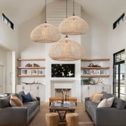 Arturesthome Rattan Pendant Light Rattan Chandelier Hand-Woven Boho Pendant Light Fixtures with Solid Wood Basket Wicker Chandelier for Dining Room Kitchen Island Living Room