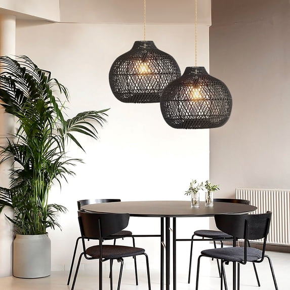Arturesthome Rattan Pendant Lights, Large Wicker Chandelier Hand-Woven Boho Pendant Light Rattan Basket Hanging Light for Dining Room Kitchen Island Living Room