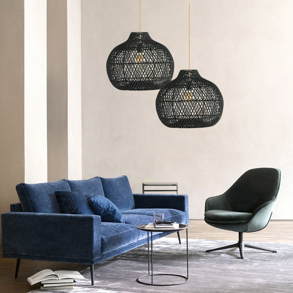 Arturesthome Rattan Pendant Lights, Large Wicker Chandelier Hand-Woven Boho Pendant Light Rattan Basket Hanging Light for Dining Room Kitchen Island Living Room