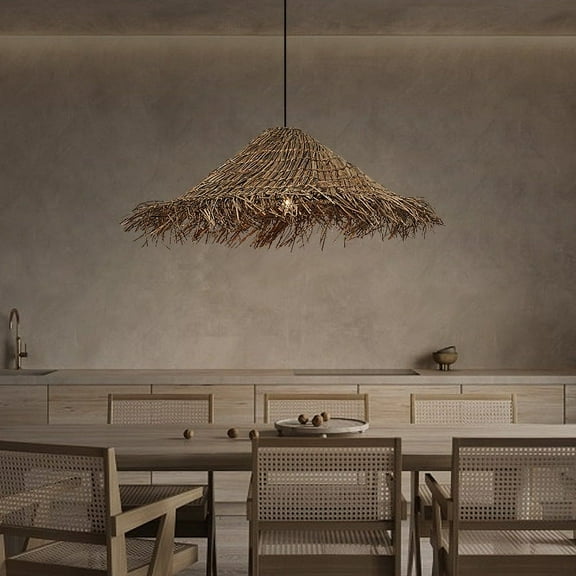 Arturesthome Rattan Tassell Straw Hat Pendant Lights