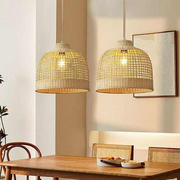 Arturesthome Rattan Woven Pendant Fixture Handmade Bamboo Hanging Ceiling Lamp Crafts Lampshade Natural Wicker Basket Chandelier for Living Room Bedroom Kitchen