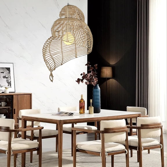 Arturesthome Retro Rattan Wave Shade Pendant Light Wicker Lampshade