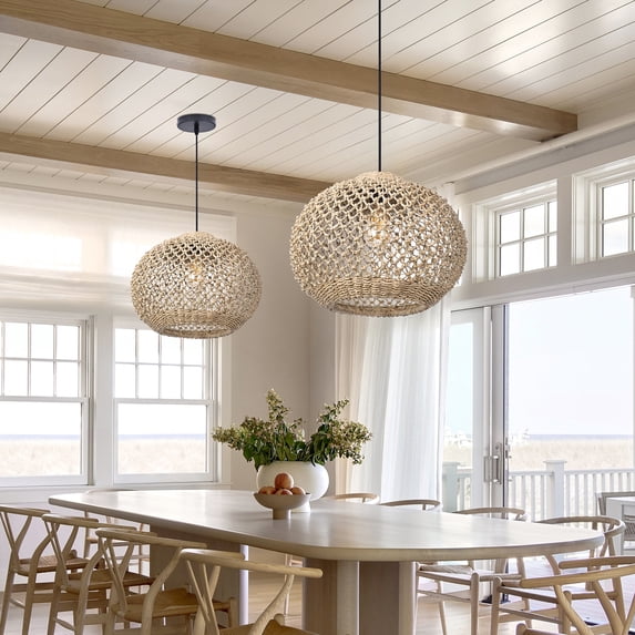 Arturesthome Seagrass Chandelier Hanging Lamp Natural Rattan Weaving Single Light Fixture Rustic Round Pendant Light