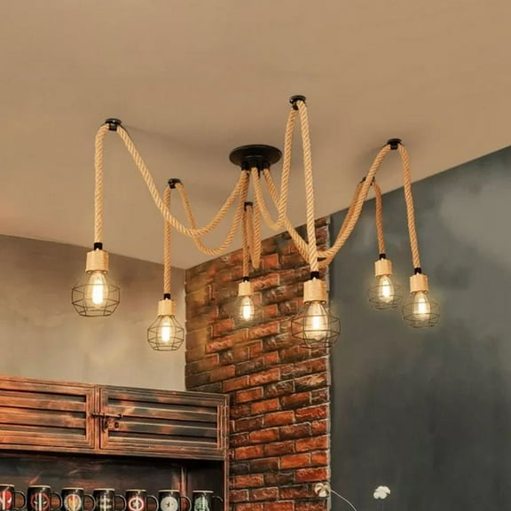 Arturesthome Spherical Cage Rope 6-Lights Brown Pendant Lighting Fixture