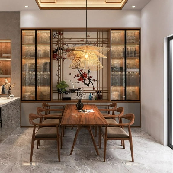 Arturesthome Vintage Bamboo Island Pendant Light Lampshade Vintage Rattan Chandelier