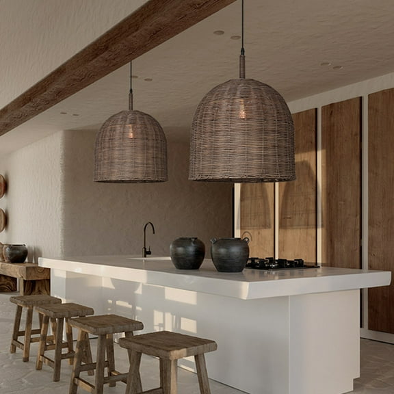 Arturesthome Vintage Rattan Pendant Light Wabi Sabi Bell Lamp Shade