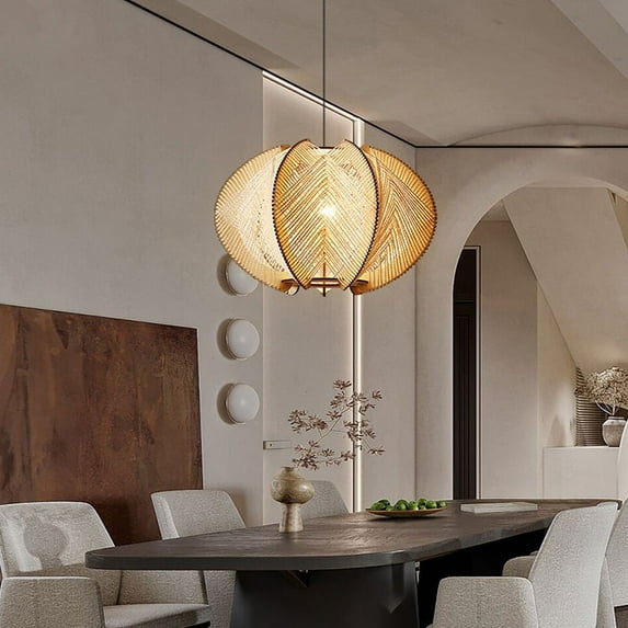Arturesthome Vintage Scandinavian Wood Pendant Lights Woven Lantern Chandelier Pendant Lamp Shade, Hanging Ceiling Light, Handmade Lampshade