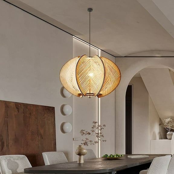 Arturesthome Vintage Scandinavian Wood Pendant Lights Woven Lantern Chandelier Pendant Lamp Shade, Hanging Ceiling Light, Handmade Lampshade