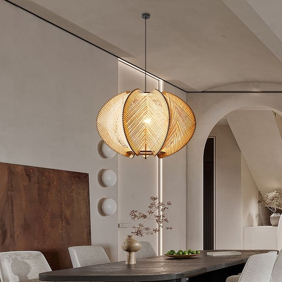 Arturesthome Vintage Scandinavian Wood Pendant Lights Woven Lantern Chandelier Pendant Lamp Shade, Hanging Ceiling Light, Handmade Lampshade