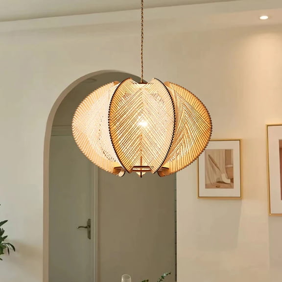 Arturesthome Vintage Scandinavian Wood Pendant Lights Woven Lantern Chandelier Pendant Lamp Shade, Hanging Ceiling Light, Handmade Lampshade