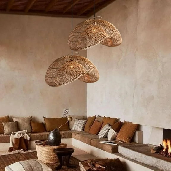 Arturesthome Wabi-Sabi Style Japanese Rattan Pendant Light Fixture For Living Room